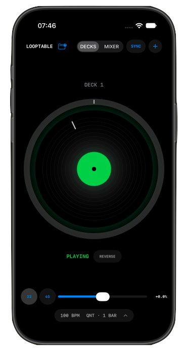 LoopTable single vinyl-inspired platter playing a recorded loop